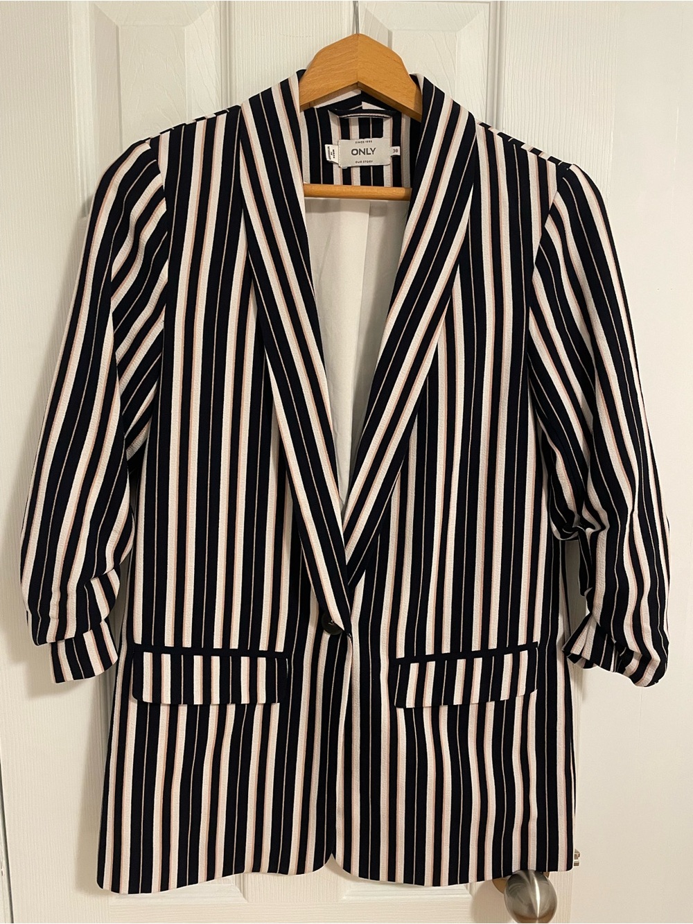 ONLY oversized navy and white Vertical Stripe Blazer